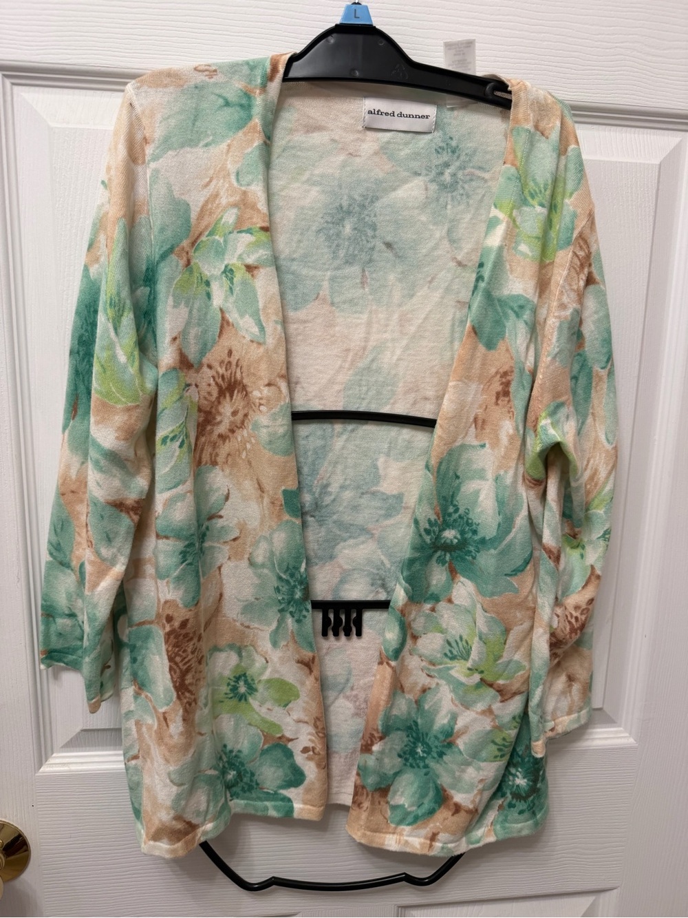 Alfred Dunner Mint & Beige Floral Open Front Jacket Size S